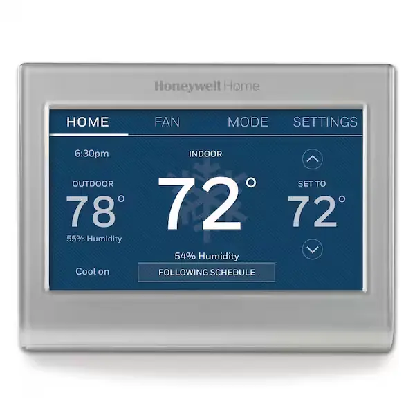 Honeywell Wi-Fi Smart Thermostat showing temperature on touchscreen display